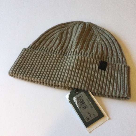 ALLSAINTS RIB MIX KNIT WOOL BLEND BEANIE IN KHAKI OS UNISEX ADULT NWT